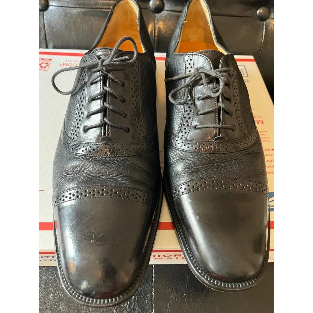 Vintage Mezlan Marque Black Cap Toe Wingtip Oxfords